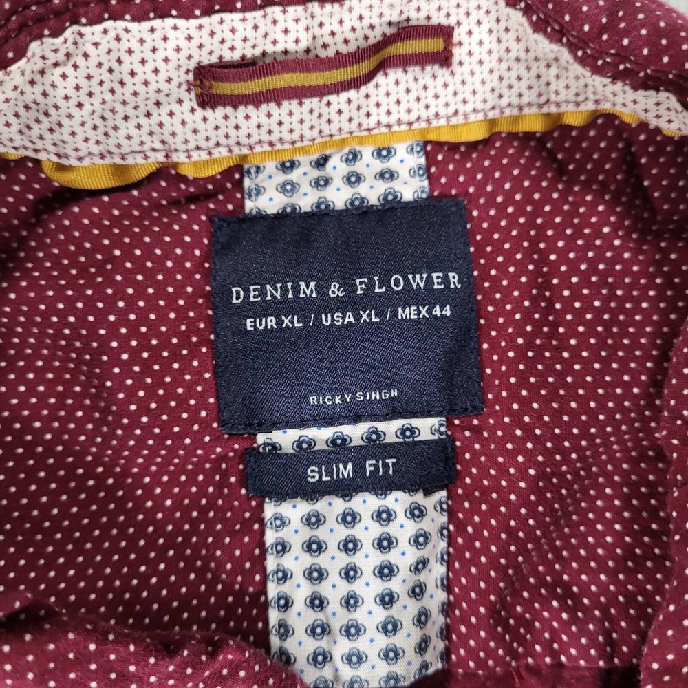Denim & Flower Ricky Singh Short Sleeve Button Up Mens XL Slim Fit Red Polka Dot - Picture 2 of 7